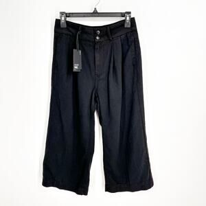 Paige Black High Waist Pleated Clarice Director Pants NEW Sz 27 Culotte Cropped